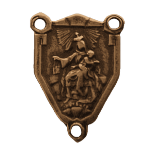 Vintage Bronze Madonna and Child Shield Rosary Center