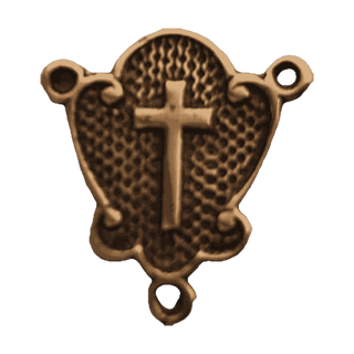 Vintage Bronze Cross on Stippled Shield Rosary Center