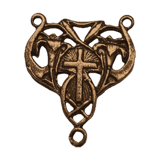Vintage Bronze Cross and Lilies Rosary Center