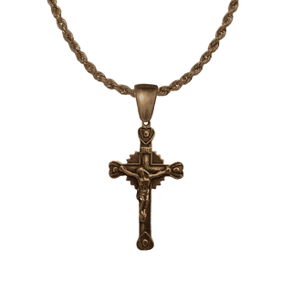Vintage Bronze Crucifix with Heart Terminals
