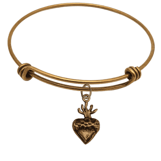 Vintage Bronze Small Sacred Heart Milagro Bangle Bracelet