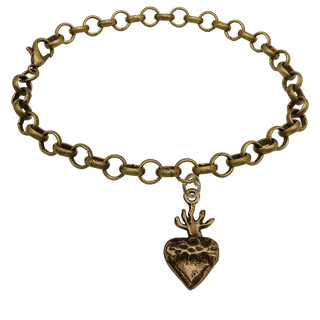 Vintage Bronze Small Sacred Heart Milagro Bracelet