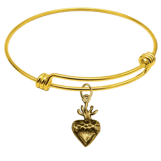Vintage Yellow Bronze Small Sacred Heart Milagro Bangle Bracelet