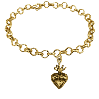 Vintage Yellow Bronze Small Sacred Heart Milagro Bracelet