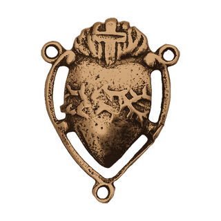 Vintage Bronze Open Sacred Heart Rosary Center
