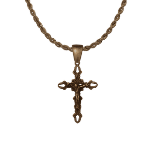 Vintage Bronze Feather Edge Openwork Crucifix