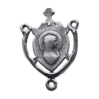 Vintage Sterling Silver Sacred Heart Openwork Rosary Center — reverse