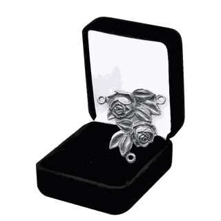 Vintage White Bronze Two Roses Center with Miraculous Medal