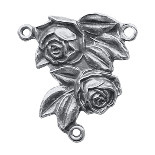 Vintage White Bronze Two Roses Center with Miraculous Medal