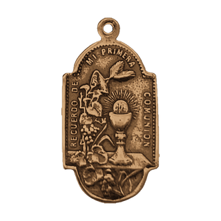 Vintage Bronze Spanish First Communion Medal, 19th Century — reverse