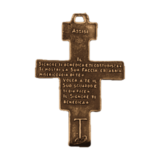 Vintage Bronze San Damiano Crucifix with Assisi Blessing — reverse