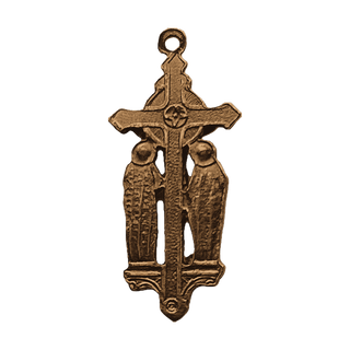 Vintage Bronze Crucifix Medal with Mary and St. John — reverse