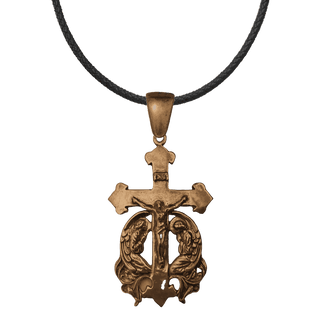 Vintage Bronze Large Crucifix with Two Praying Angels