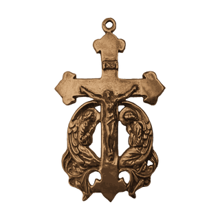 Vintage Bronze Large Crucifix with Two Praying Angels