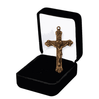 Vintage Bronze Sacred Heart Scrollwork Crucifix