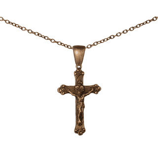 Vintage Bronze Sacred Heart Scrollwork Crucifix