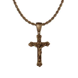 Vintage Bronze Sacred Heart Scrollwork Crucifix