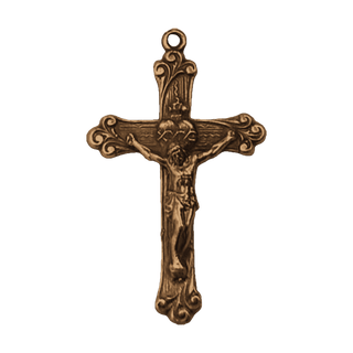 Vintage Bronze Sacred Heart Scrollwork Crucifix