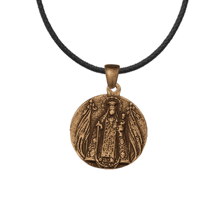 Vintage Bronze Our Lady with Banners and Sacred Heart Medal