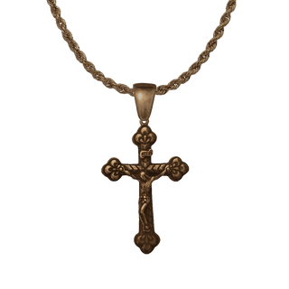 Vintage Bronze Italian Budded Trinity Crucifix