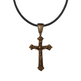 Vintage Bronze Three-Leaf Italian Crucifix