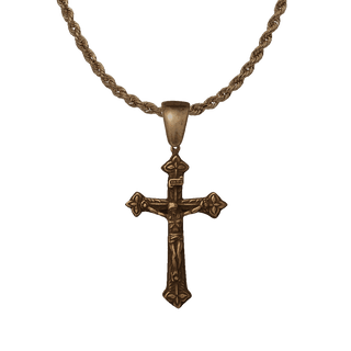 Vintage Bronze Three-Leaf Italian Crucifix