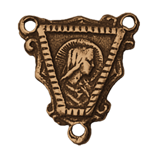 Vintage Bronze Madonna Triangle Rosary Center — reverse