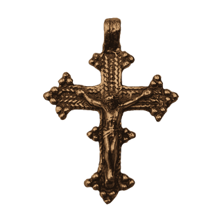 Vintage Bronze Coptic Crucifix with Beaded Terminals