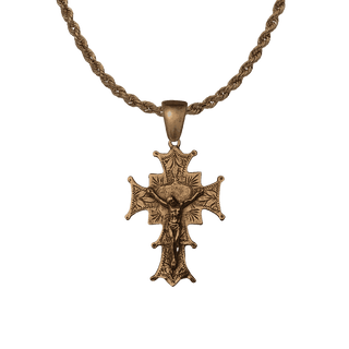 Vintage Bronze Leaf-Etched Crucifix