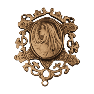 Vintage Bronze Madonna Rosary Center with Lace Frame