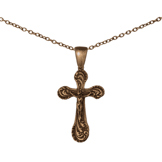 Vintage Bronze Edwardian Acanthus Scroll Crucifix