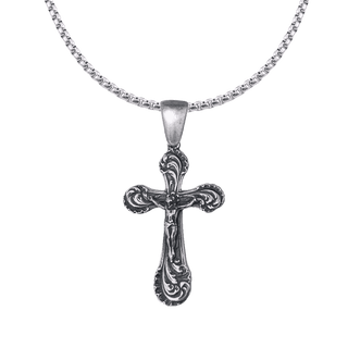 Vintage White Bronze Edwardian Acanthus Scroll Crucifix