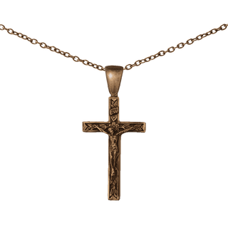 Vintage Bronze Crucifix with Leaves and Flowering Stem