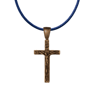 Vintage Bronze Crucifix with Leaves and Flowering Stem