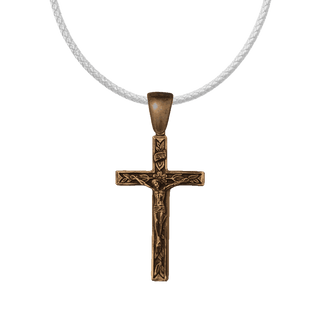 Vintage Bronze Crucifix with Leaves and Flowering Stem