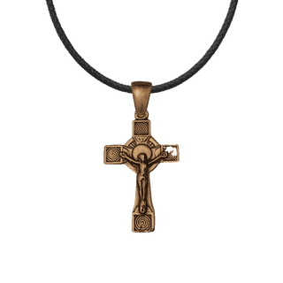 Vintage Bronze Celtic Spiral Crucifix with Rayed Nimbus