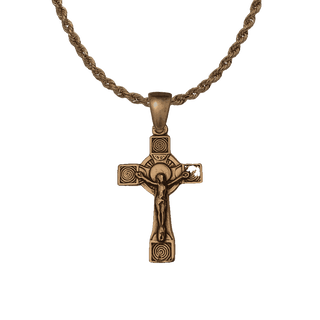 Vintage Bronze Celtic Spiral Crucifix with Rayed Nimbus