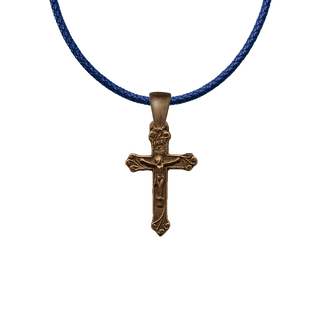 Vintage Bronze Christening Crucifix with Leafy Ends