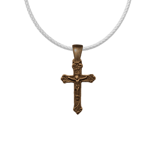 Vintage Bronze Christening Crucifix with Leafy Ends