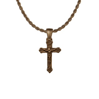 Vintage Bronze Christening Crucifix with Leafy Ends