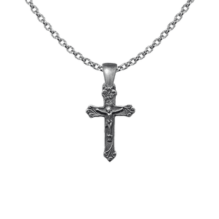 Vintage Sterling Silver Christening Crucifix with Leafy Ends