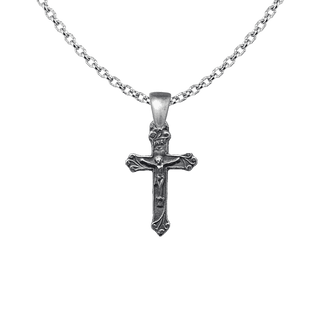 Vintage Sterling Silver Christening Crucifix with Leafy Ends
