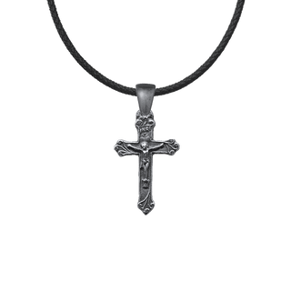 Vintage Sterling Silver Christening Crucifix with Leafy Ends