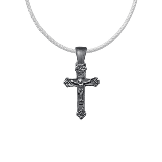 Vintage Sterling Silver Christening Crucifix with Leafy Ends