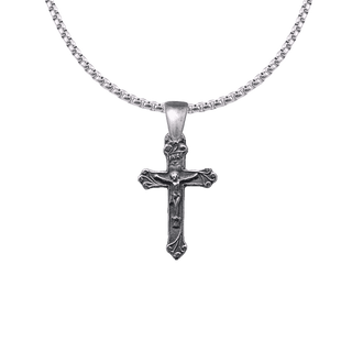 Vintage Sterling Silver Christening Crucifix with Leafy Ends