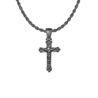Vintage Sterling Silver Christening Crucifix with Leafy Ends