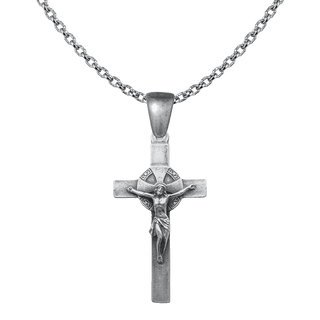 Vintage White Bronze Spanish Crucifix with Shell Crest