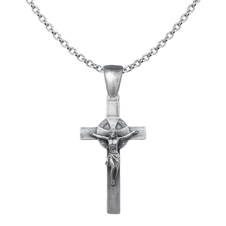 Vintage White Bronze Spanish Crucifix with Shell Crest
