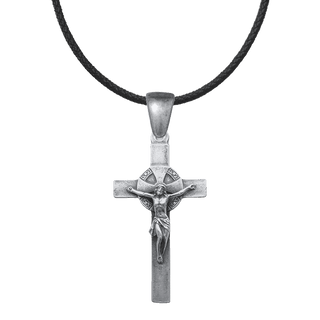Vintage White Bronze Spanish Crucifix with Shell Crest