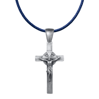 Vintage White Bronze Spanish Crucifix with Shell Crest